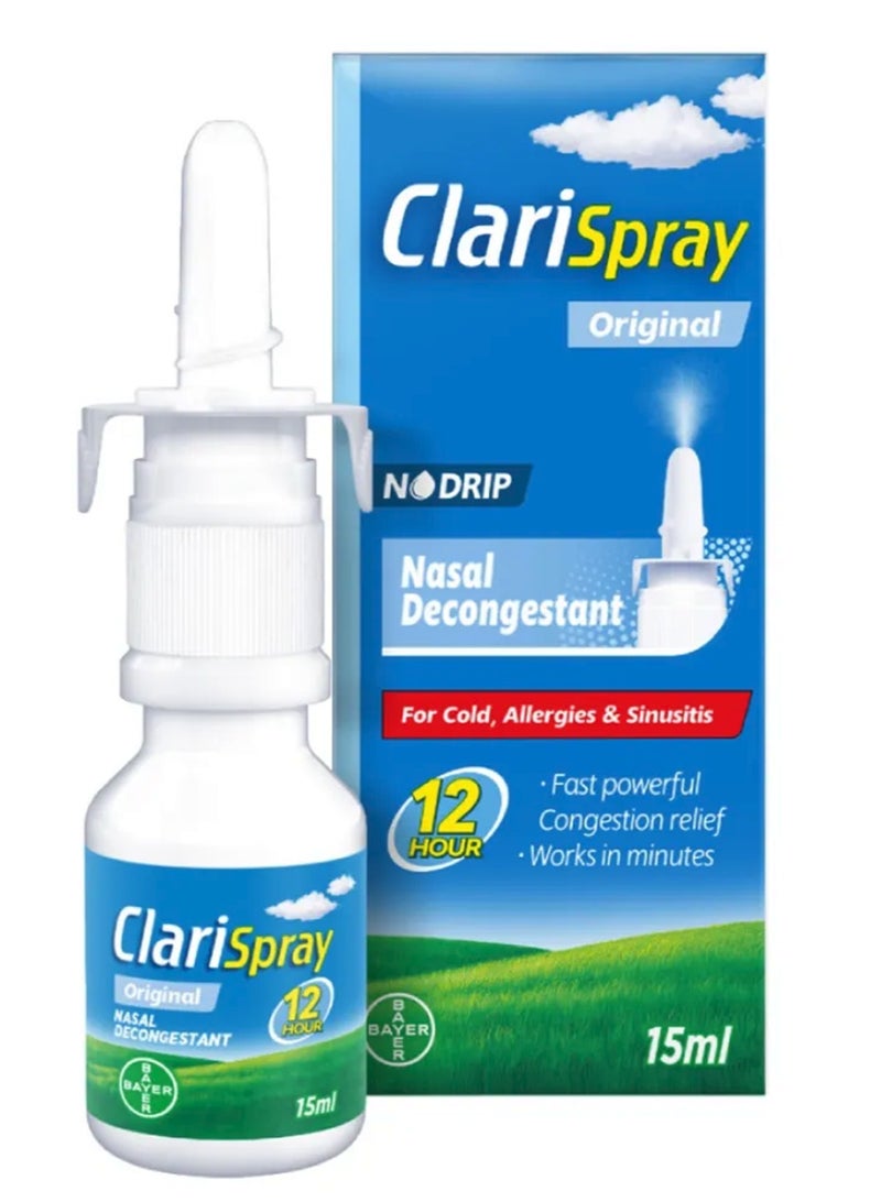 BAYER Clarispray Original Nasal Decongestant Spray 15Ml - Image 1